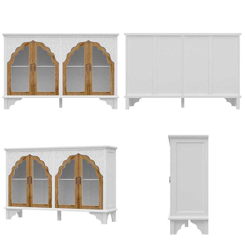 Retro Style Carved Sideboard Cabinet with Acrylic Glass Doors 60.2 in.