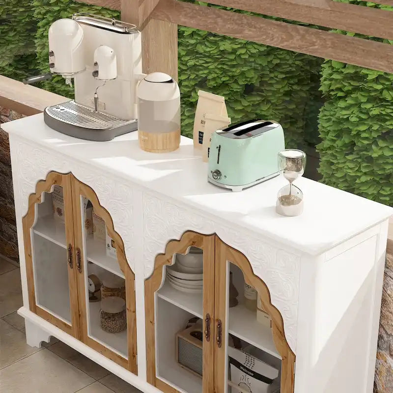 Retro Style Carved Sideboard Cabinet with Acrylic Glass Doors 60.2 in.
