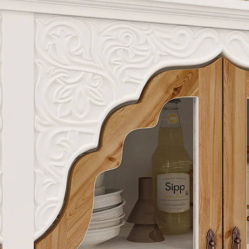 Retro Style Carved Sideboard Cabinet with Acrylic Glass Doors 60.2 in.