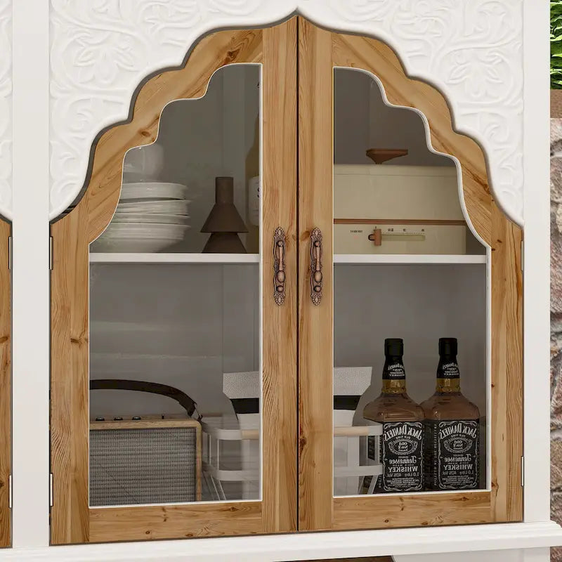 Retro Style Carved Sideboard Cabinet with Acrylic Glass Doors 60.2 in.
