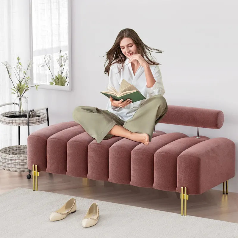 Modern Fabric Upholstered Window Bench with Adjustable Backrest, 52 in., 360 lbs