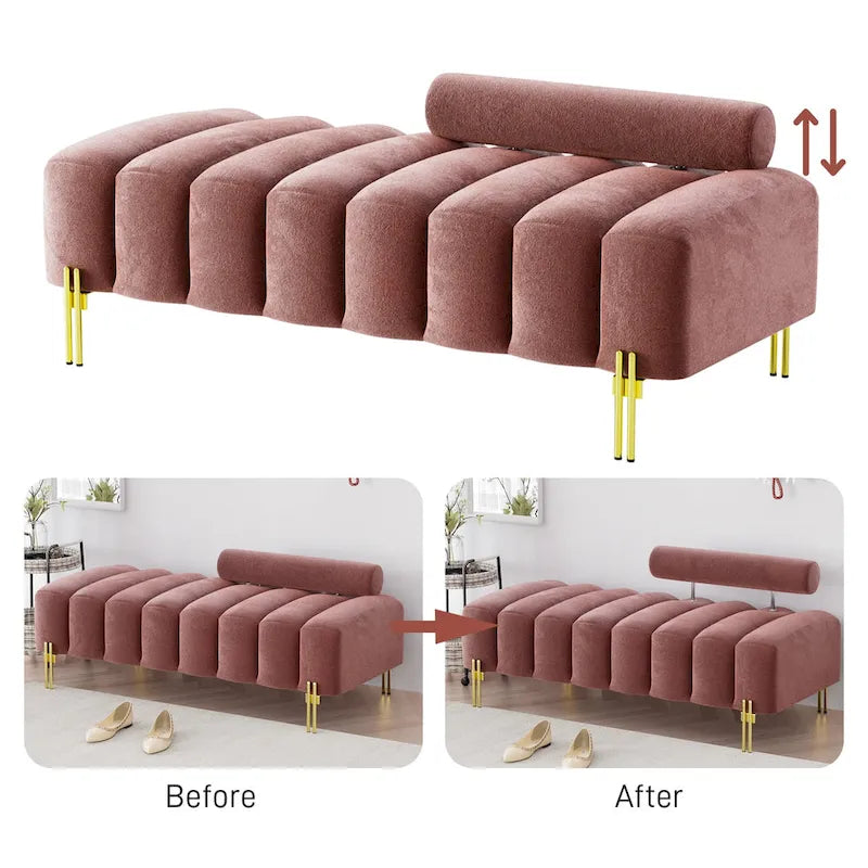 Modern Fabric Upholstered Window Bench with Adjustable Backrest, 52 in., 360 lbs