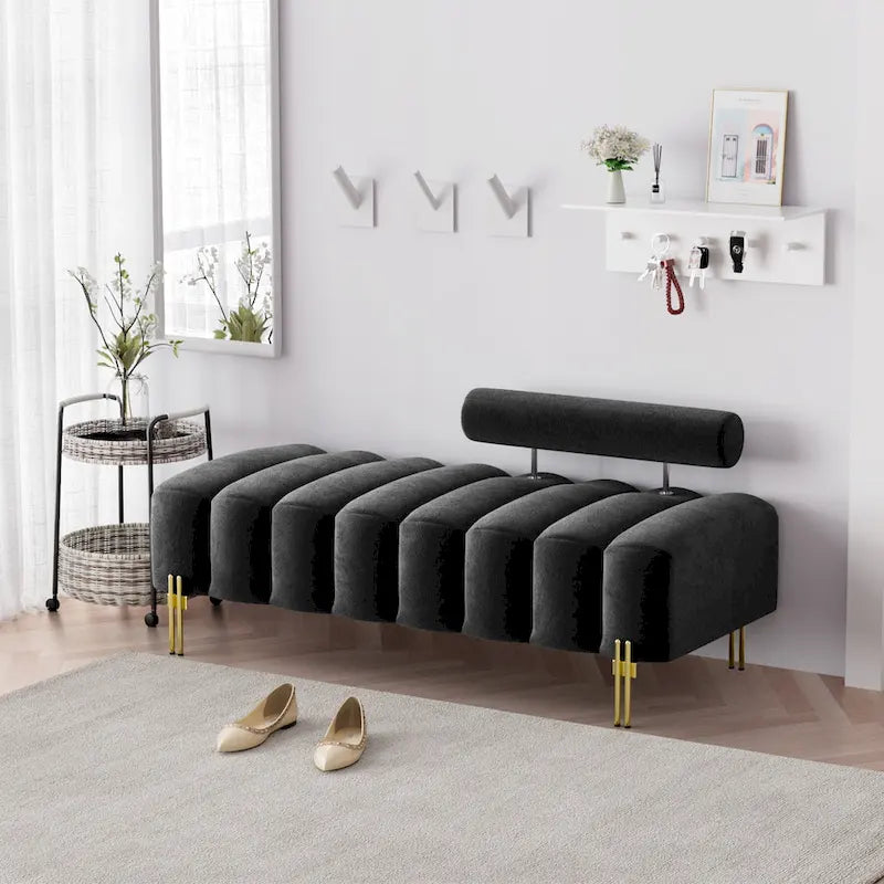 Modern Fabric Upholstered Window Bench with Adjustable Backrest, 52 in., 360 lbs