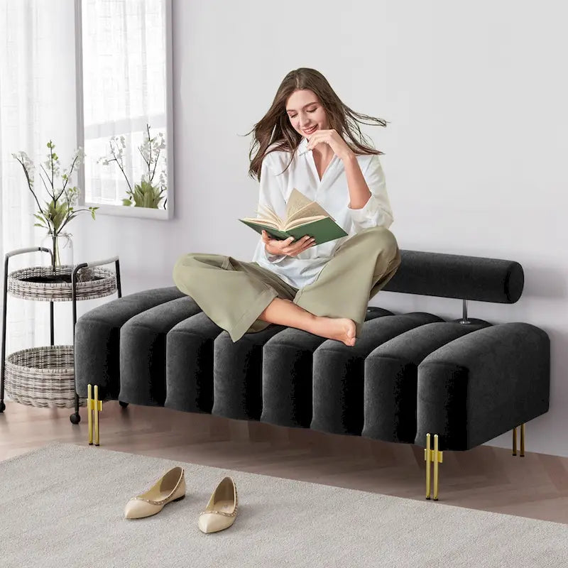 Modern Fabric Upholstered Window Bench with Adjustable Backrest, 52 in., 360 lbs