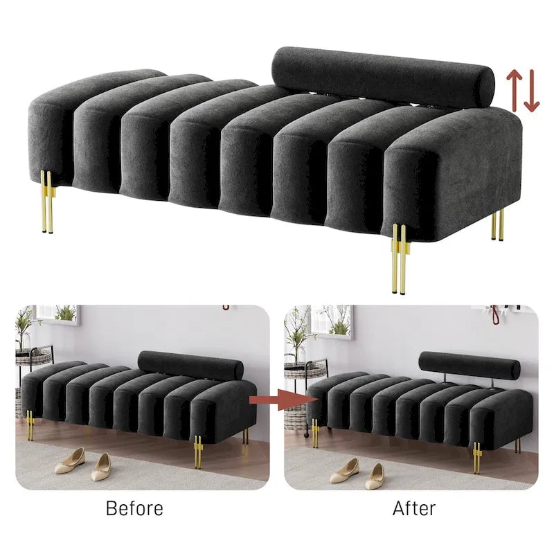 Modern Fabric Upholstered Window Bench with Adjustable Backrest, 52 in., 360 lbs