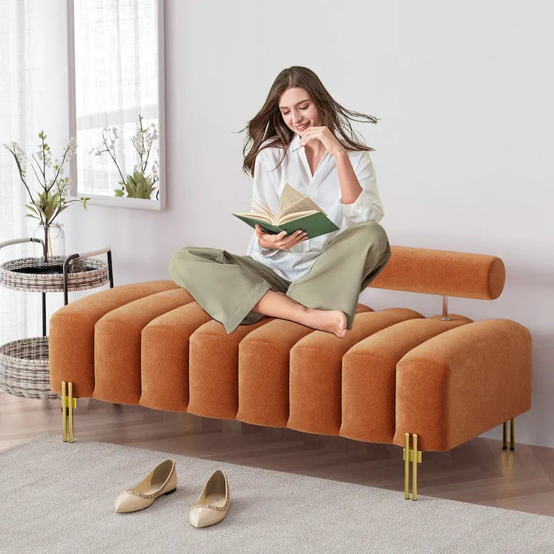 Modern Fabric Upholstered Window Bench with Adjustable Backrest, 52 in., 360 lbs