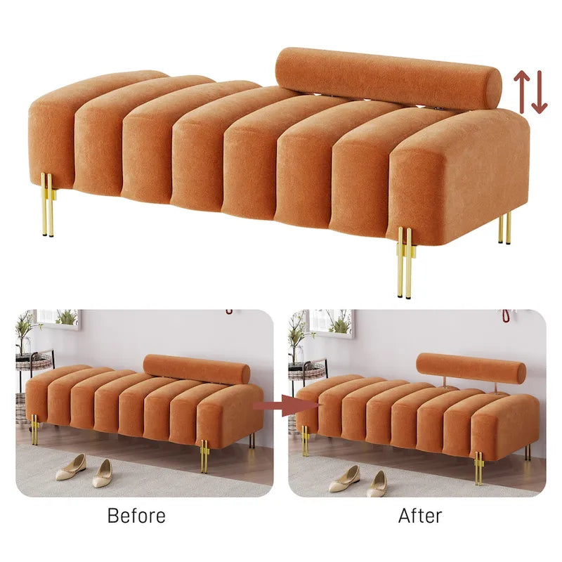 Modern Fabric Upholstered Window Bench with Adjustable Backrest, 52 in., 360 lbs