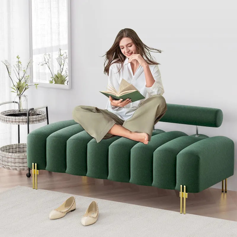 Modern Fabric Upholstered Window Bench with Adjustable Backrest, 52 in., 360 lbs