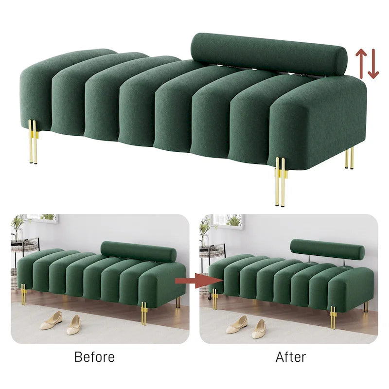 Modern Fabric Upholstered Window Bench with Adjustable Backrest, 52 in., 360 lbs