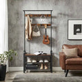 3-in-1 Entryway Hall Tree with Coat Rack, Shoe Bench and Storage Shelves, Rustic Brown