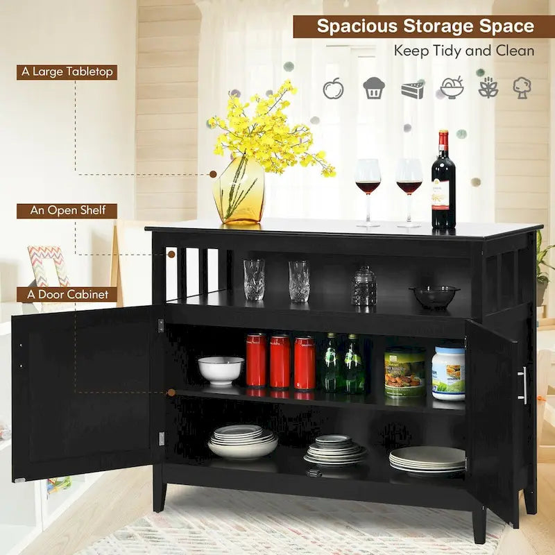 Black Kitchen Storage Cabinet with Open Shelf and 2 Cabinet Doors 44.9 in.
