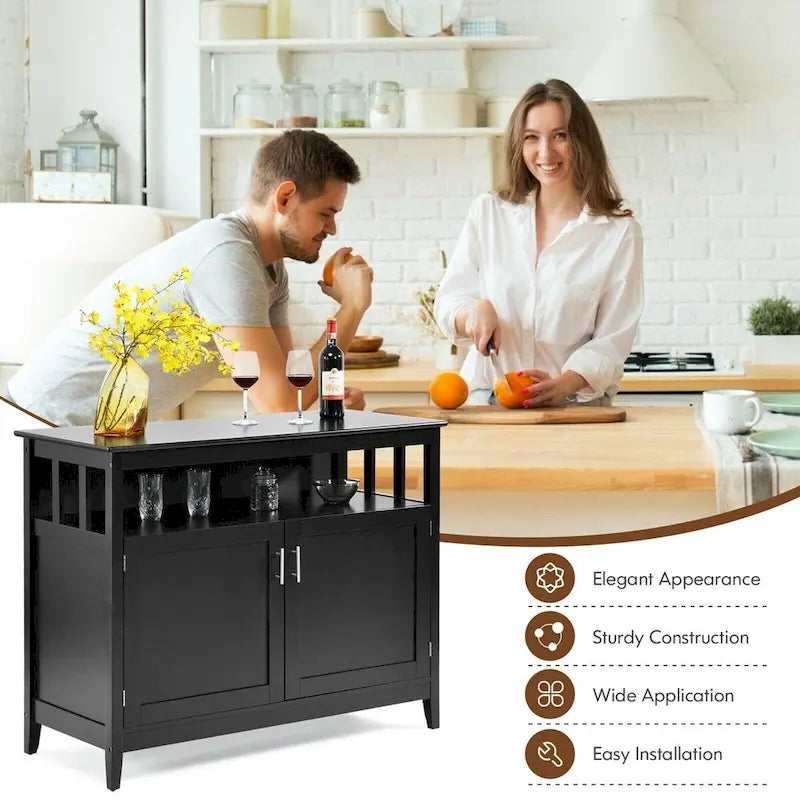 Black Kitchen Storage Cabinet with Open Shelf and 2 Cabinet Doors 44.9 in.