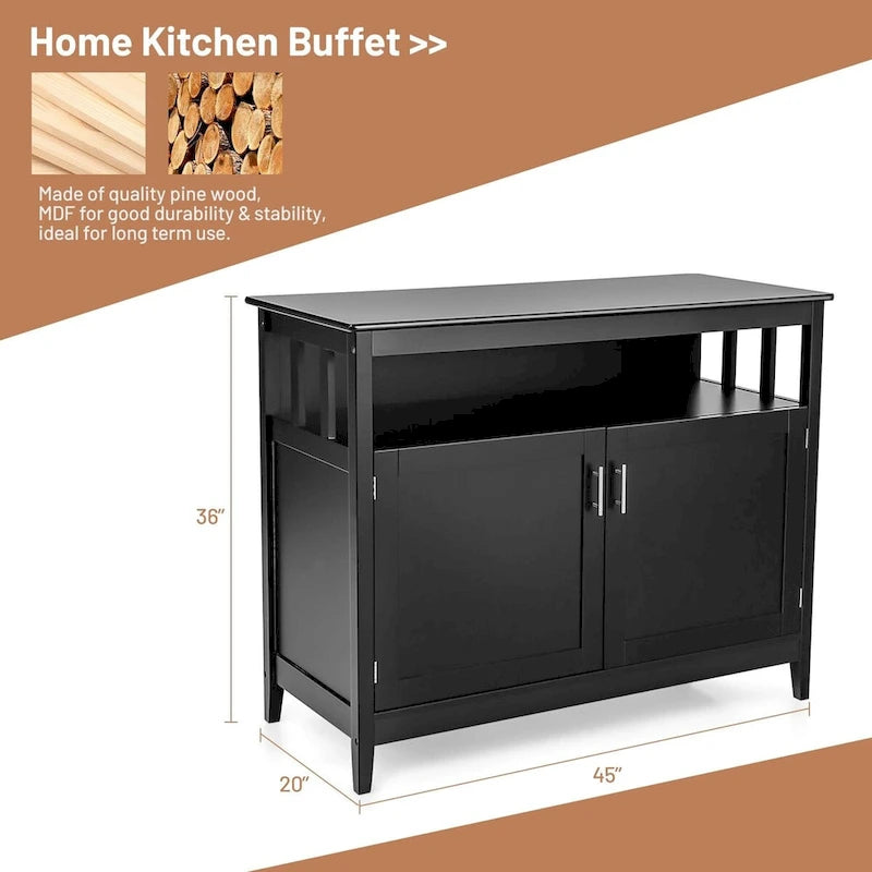 Black Kitchen Storage Cabinet with Open Shelf and 2 Cabinet Doors 44.9 in.