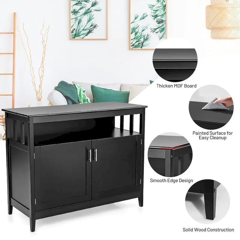 Black Kitchen Storage Cabinet with Open Shelf and 2 Cabinet Doors 44.9 in.