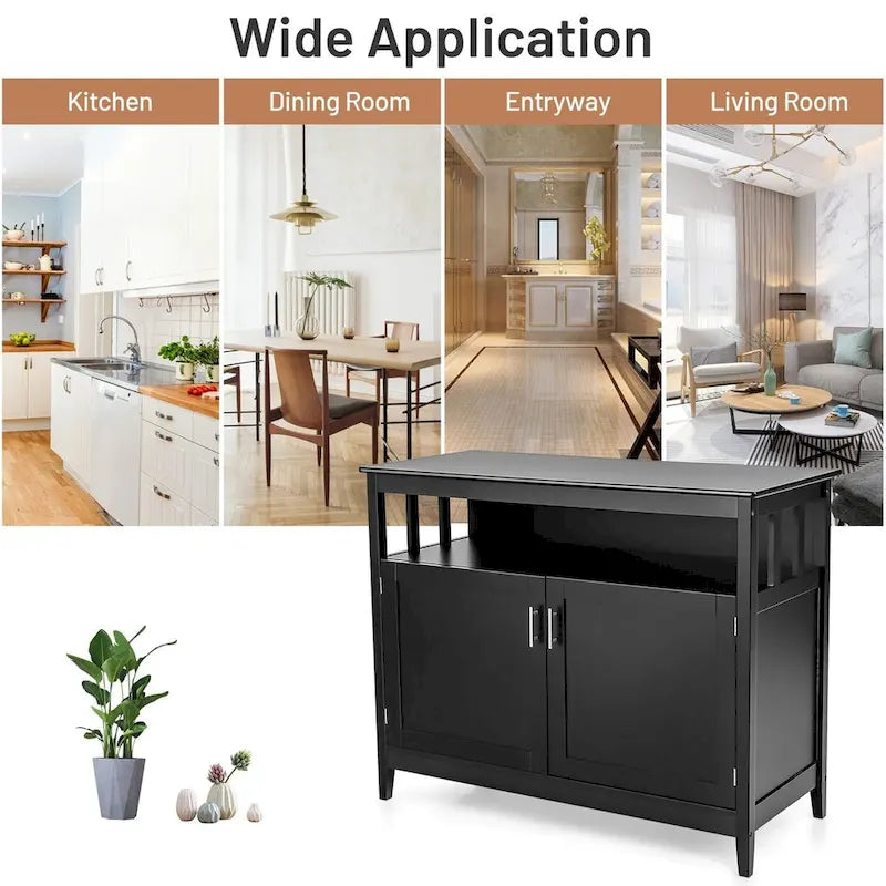 Black Kitchen Storage Cabinet with Open Shelf and 2 Cabinet Doors 44.9 in.