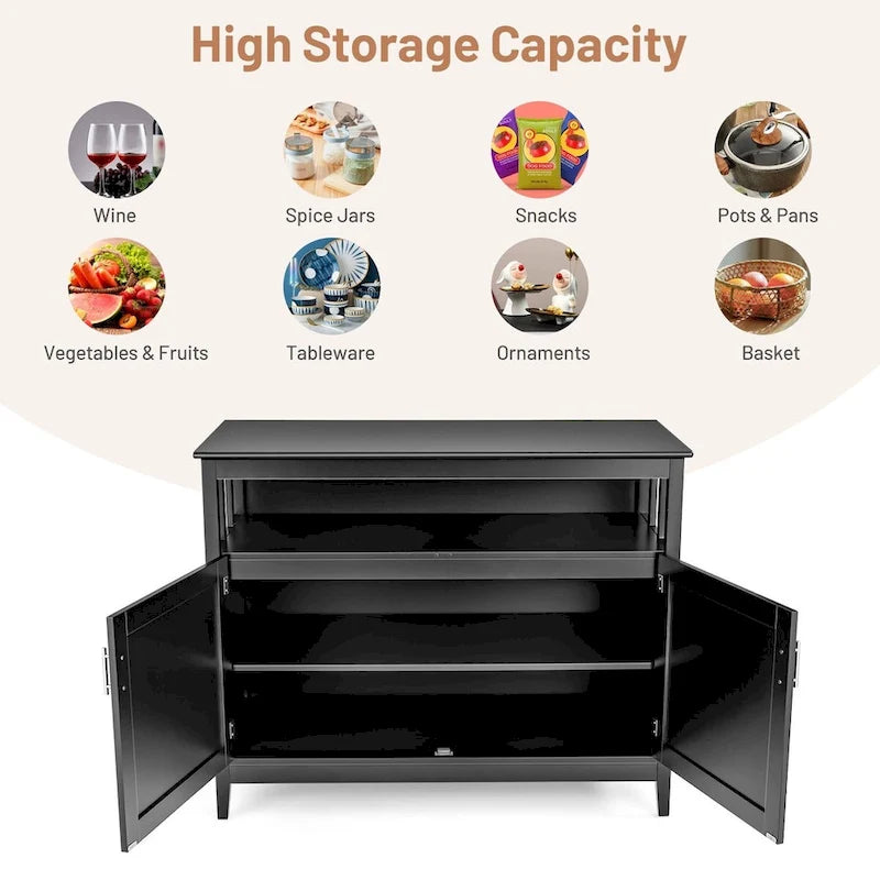 Black Kitchen Storage Cabinet with Open Shelf and 2 Cabinet Doors 44.9 in.