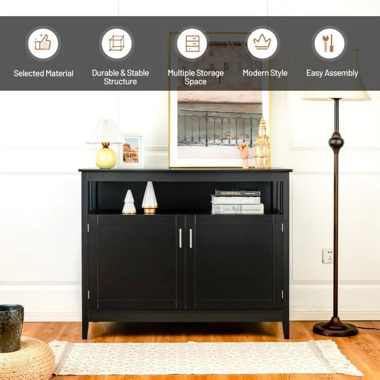 Black Kitchen Storage Cabinet with Open Shelf and 2 Cabinet Doors 44.9 in.