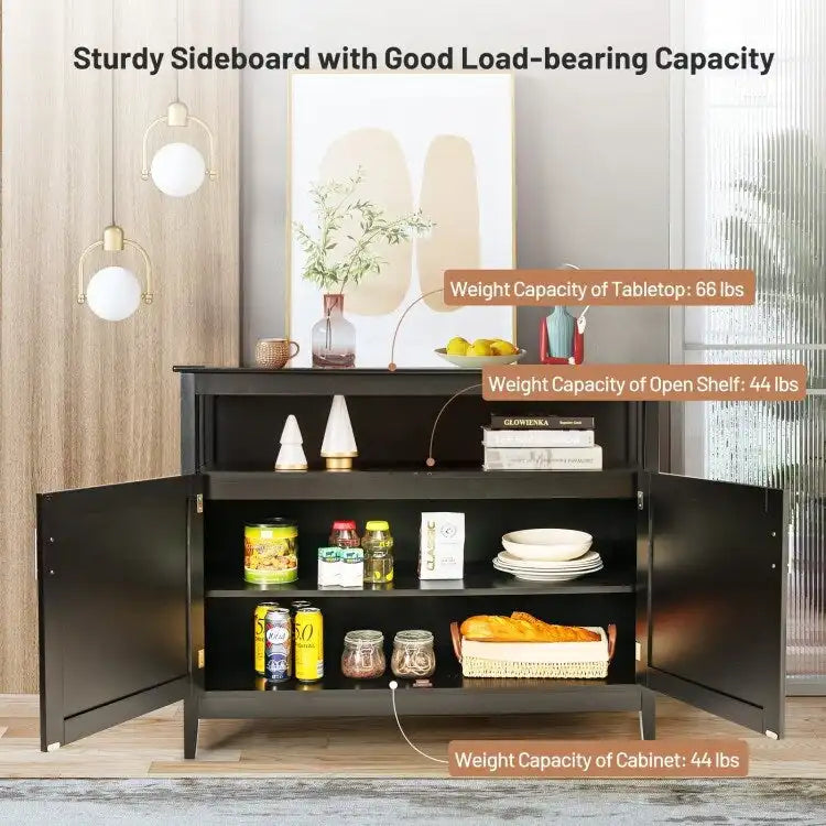 Black Kitchen Storage Cabinet with Open Shelf and 2 Cabinet Doors 44.9 in.