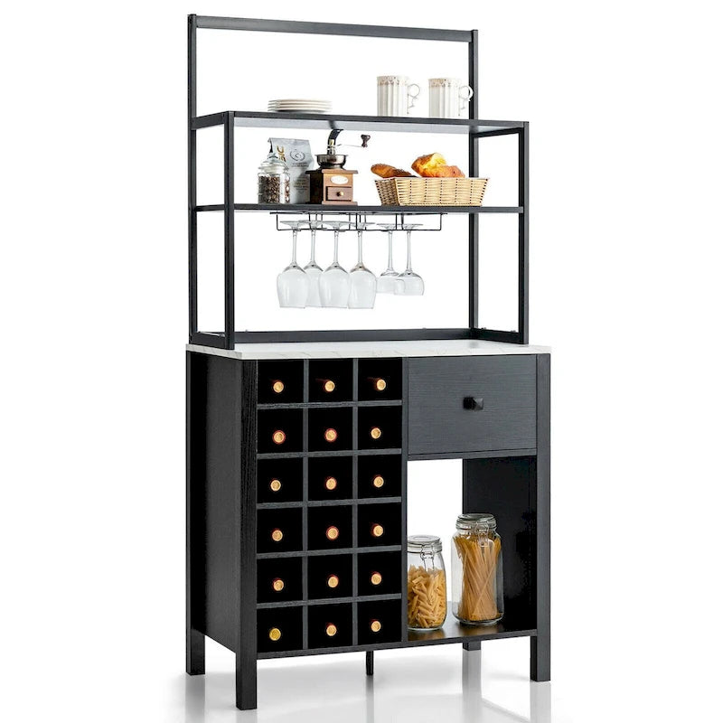 Freestanding Kitchen Baker's Rack with Wine Rack and Glass Holder, 64 in.