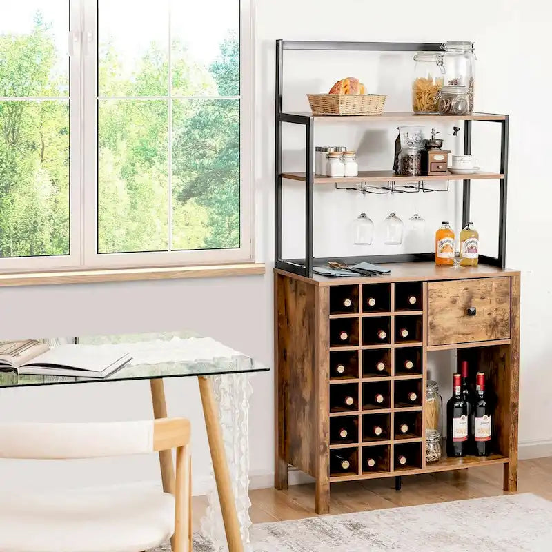 Freestanding Kitchen Baker's Rack with Wine Rack and Glass Holder, 64 in.