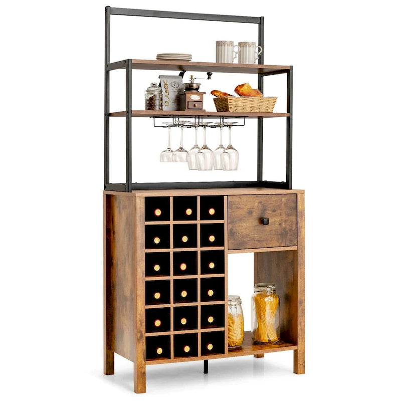 Freestanding Kitchen Baker's Rack with Wine Rack and Glass Holder, 64 in.