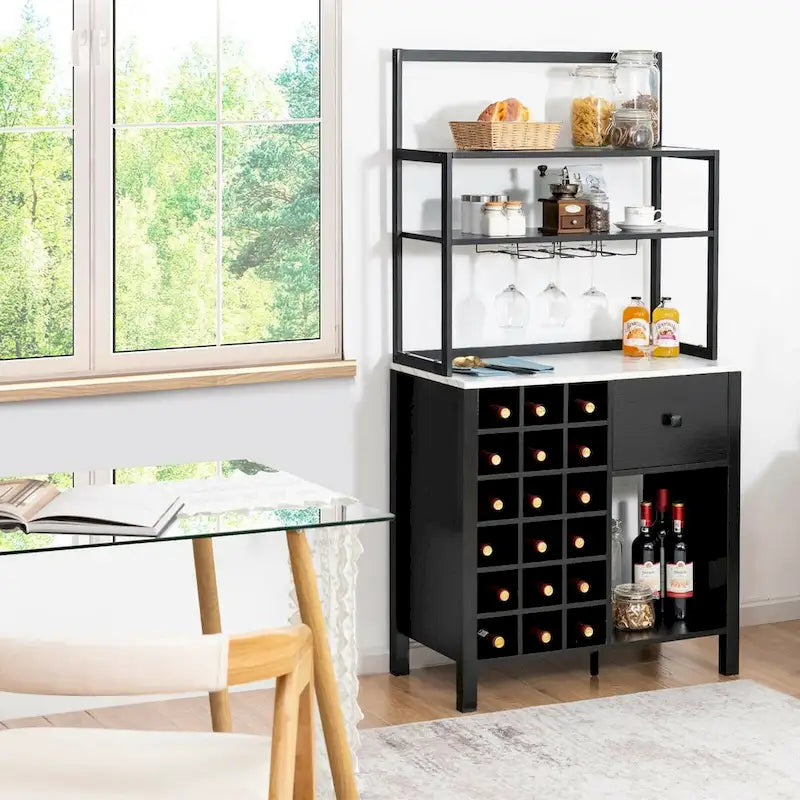 Freestanding Kitchen Baker's Rack with Wine Rack and Glass Holder, 64 in.