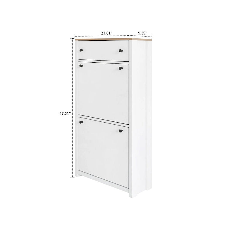 Wooden Shoe Storage Cabinet with Flip Drawers and Adjustable Shelf