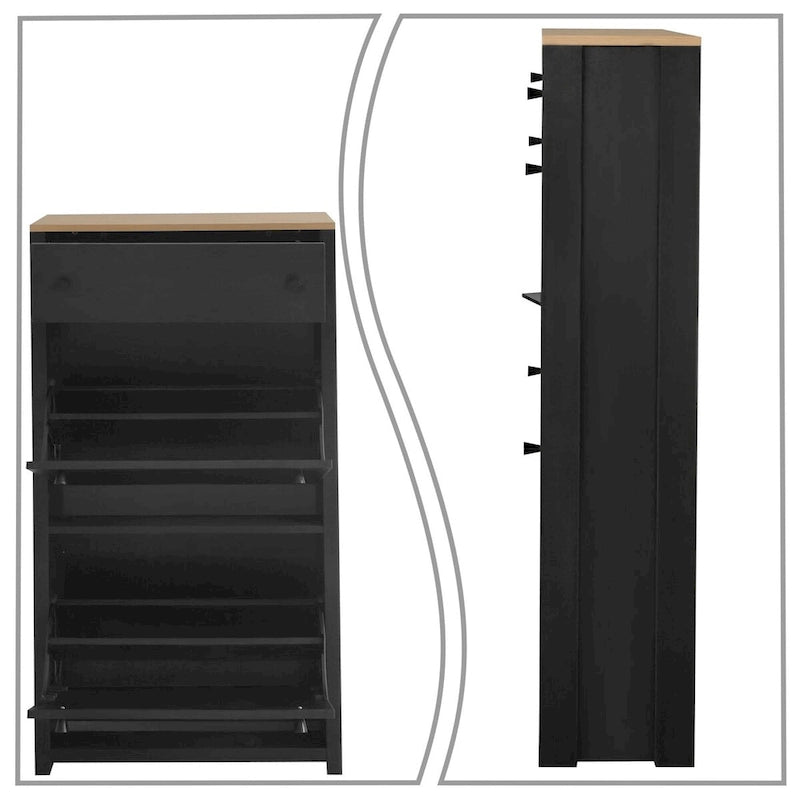 Wooden Shoe Storage Cabinet with Flip Drawers and Adjustable Shelf