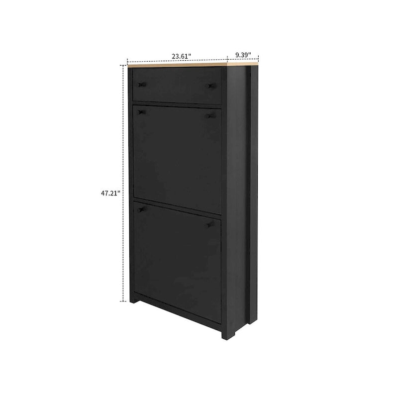 Wooden Shoe Storage Cabinet with Flip Drawers and Adjustable Shelf