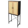 59 in. Tall Cabinet with 2 Rattan Doors 3 Tier Shelves and Iron Legs