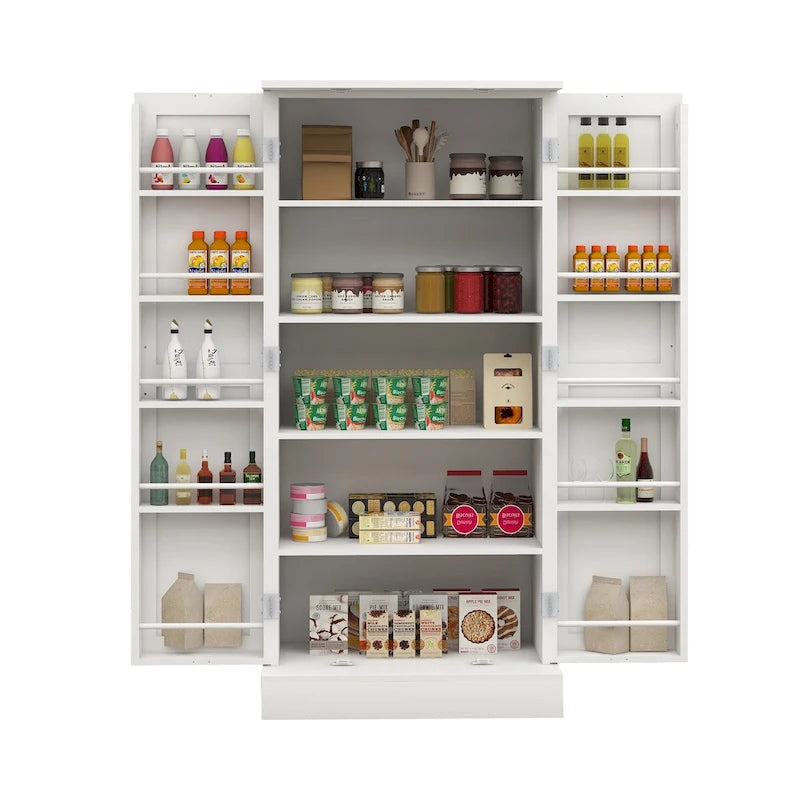LED Kitchen Pantry Cabinet with 5-Tier Shelves and Sensor Light, White, 50 in.