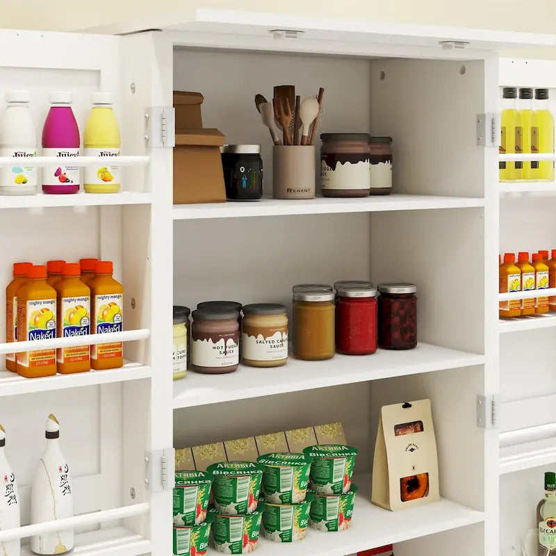 LED Kitchen Pantry Cabinet with 5-Tier Shelves and Sensor Light, White, 50 in.