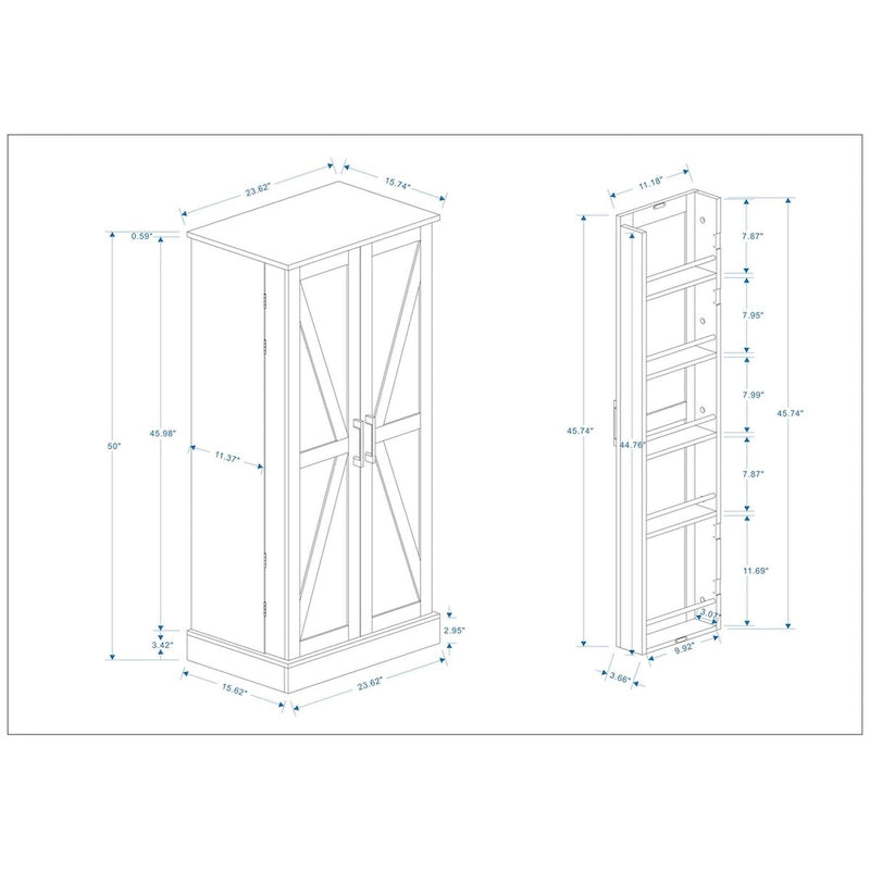 LED Kitchen Pantry Cabinet with 5-Tier Shelves and Sensor Light, White, 50 in.