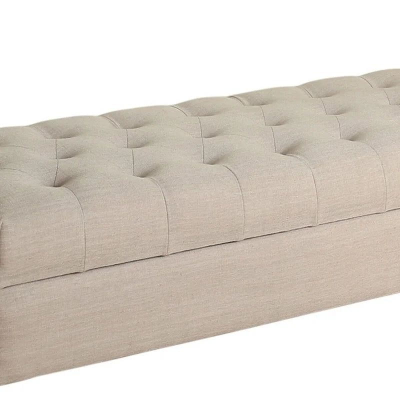Fabric Upholstered Storage Bench with Button Tufted Lift Top, Beige, 50 in.