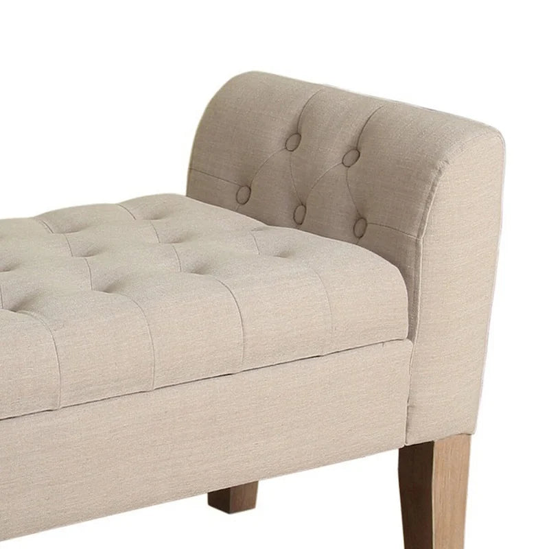 Fabric Upholstered Storage Bench with Button Tufted Lift Top, Beige, 50 in.