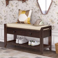 Entryway Storage Bench with Cushioned Seat 2 Drawers and Bottom Shoe Rack