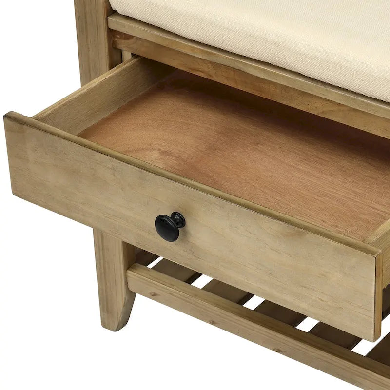 Entryway Storage Bench with Cushioned Seat 2 Drawers and Bottom Shoe Rack
