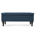 Tufted Suede Storage Bench with Dark Wood Legs and Storage Compartment