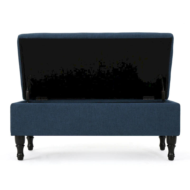 Tufted Suede Storage Bench with Dark Wood Legs and Storage Compartment