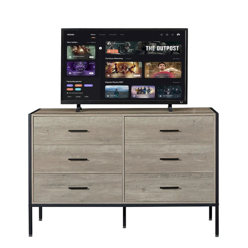 6 Drawer Wooden Dresser with Steel Frame for Bedroom Closet Storage
