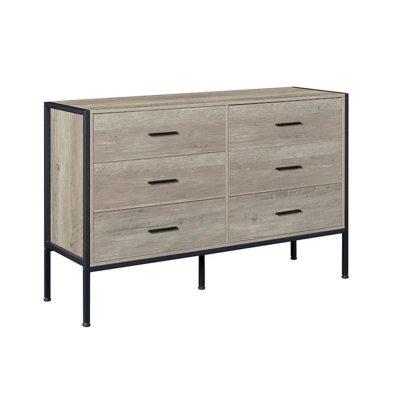 6 Drawer Wooden Dresser with Steel Frame for Bedroom Closet Storage
