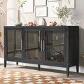 Wood Storage Cabinet with 3 Tempered Glass Doors and Adjustable Shelves