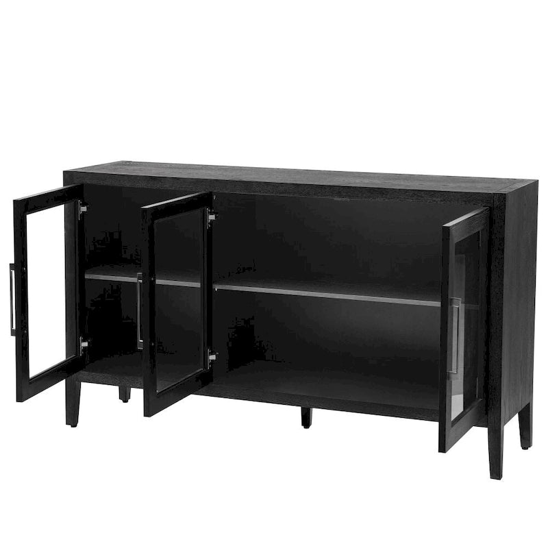 Wood Storage Cabinet with 3 Tempered Glass Doors and Adjustable Shelves