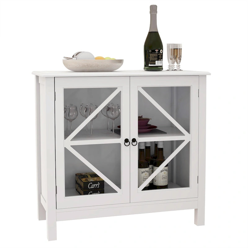 Kitchen Cabinet with 2 Glass Doors Shaker Style Tapered Legs and Ample Storage