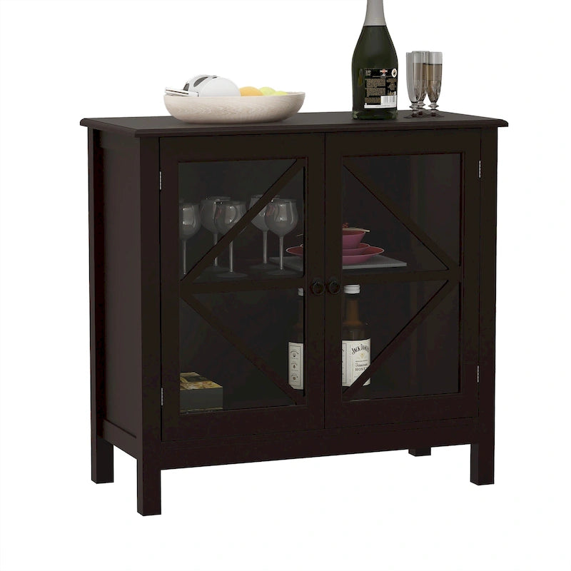 Kitchen Cabinet with 2 Glass Doors Shaker Style Tapered Legs and Ample Storage