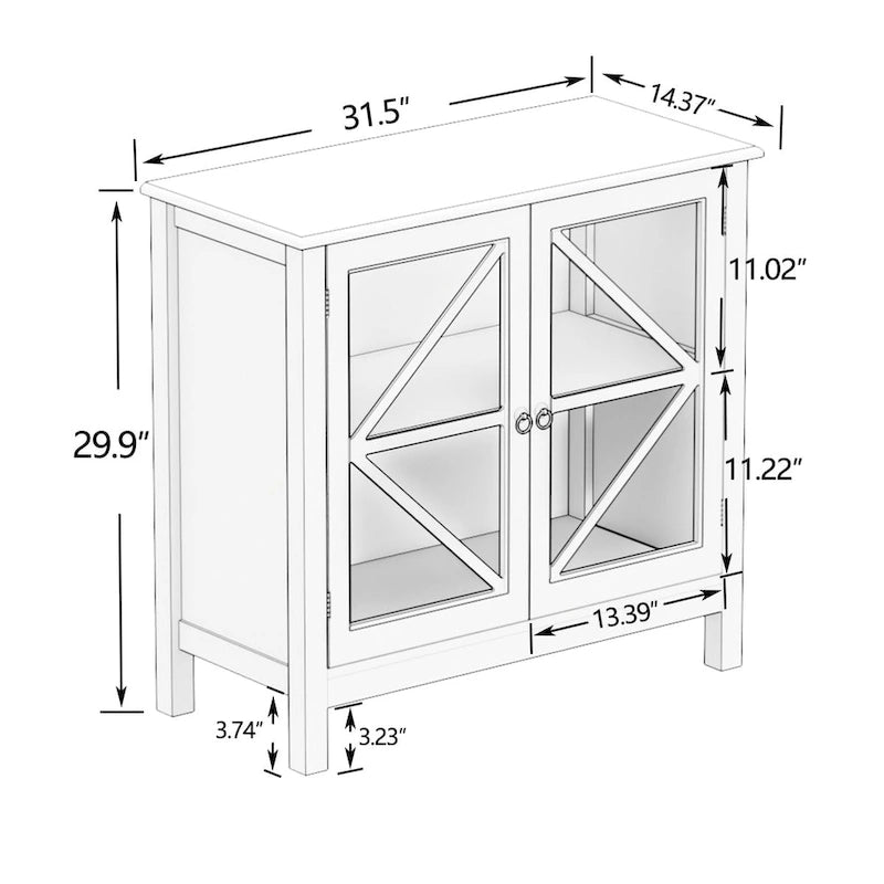 Kitchen Cabinet with 2 Glass Doors Shaker Style Tapered Legs and Ample Storage