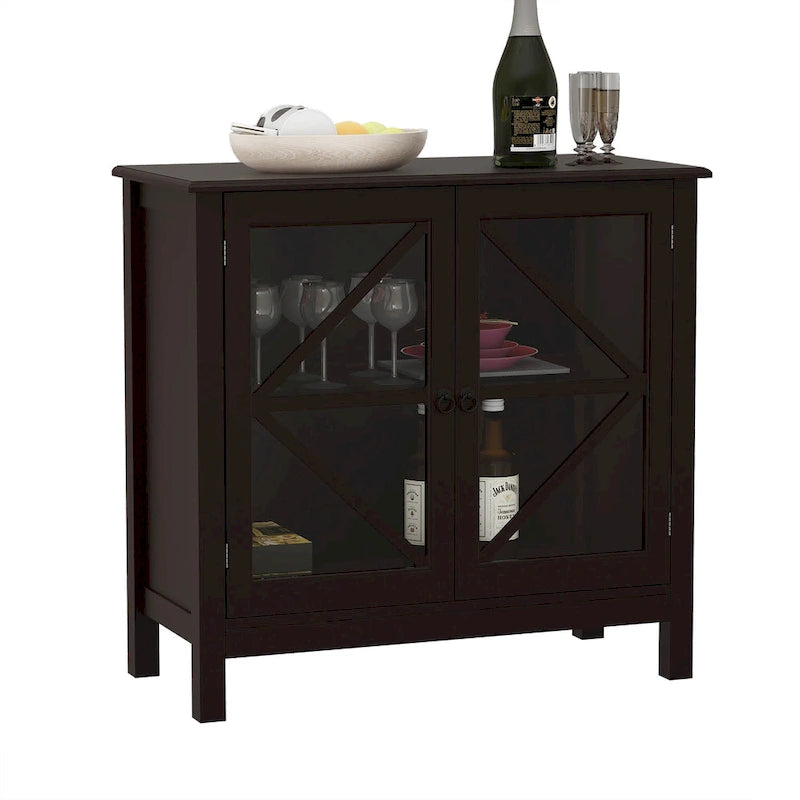Kitchen Cabinet with 2 Glass Doors Shaker Style Tapered Legs and Ample Storage
