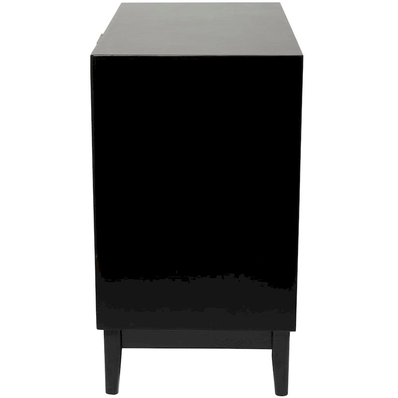 Wood Cabinet with 3 Cane Front Drawers and Gold Handles Fully Assembled