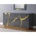 66 in. High Gloss Lacquer Sideboard with 4 Doors Adjustable Shelves Gold Base