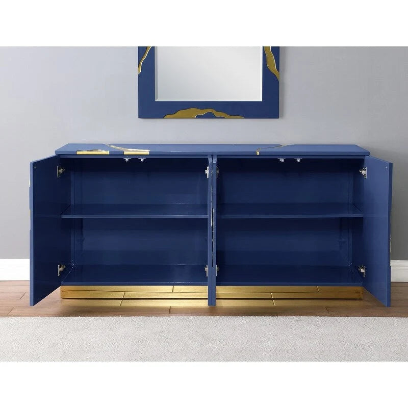 66 in. High Gloss Lacquer Sideboard with 4 Doors Adjustable Shelves Gold Base